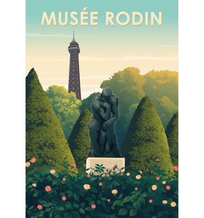 Illustrated Poster | The Thinker and Eiffel Tower | Musée Rodin