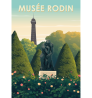 Affiche illustrée Le Penseur devant la Tour Eiffel