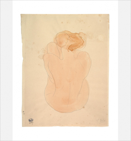 Seated nude woman with back...